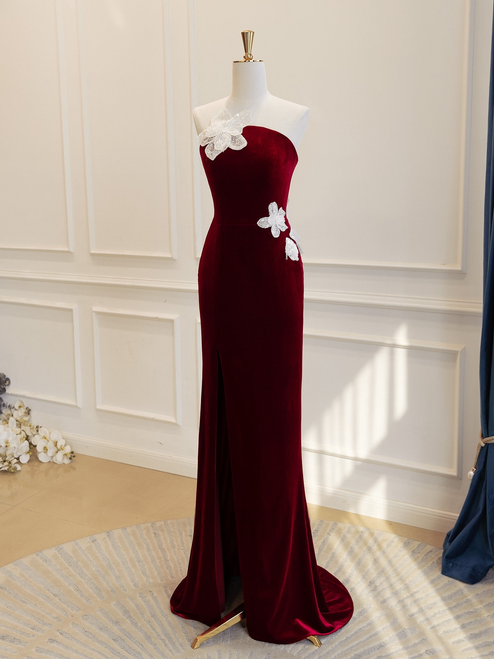 Black Mermaid Velvet Strapless Prom Dress