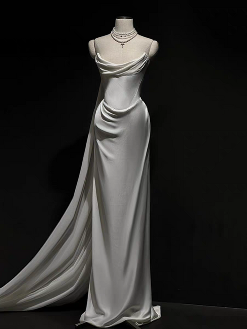 White Mermaid Strapless Pleats Wedding Dress