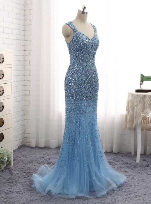 Crystal Beaded Prom Dress Elegant Mermaid Long Evening Dress