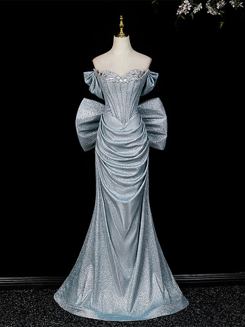 Mermaid Sequins Off the Shoulder Beading Bow Prom Dress