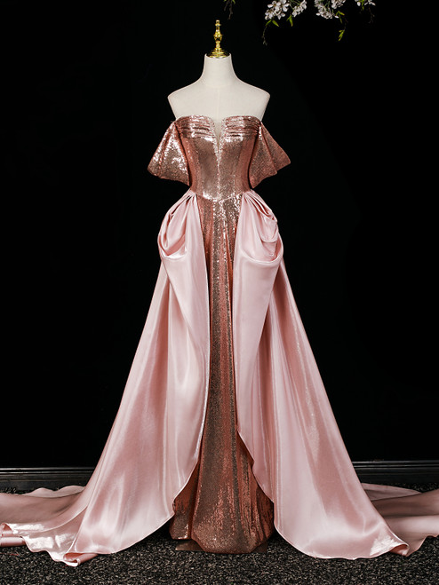 Pink Sequins Off the Shoulder Prom Dress