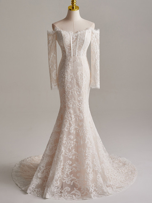 White Mermaid Lace Long Sleeve Wedding Dress