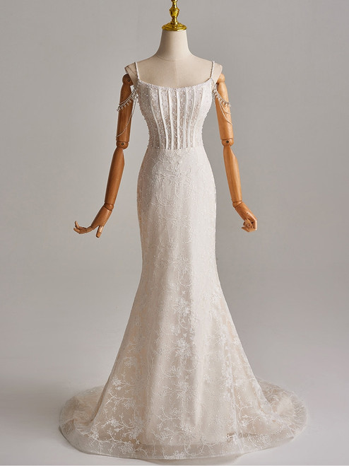 Mermaid Lace Straps Beading Wedding Dress