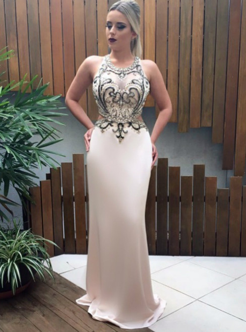 Champagne Mermaid Prom Dresses With Backless Beading Evening Gowns Formal Dress