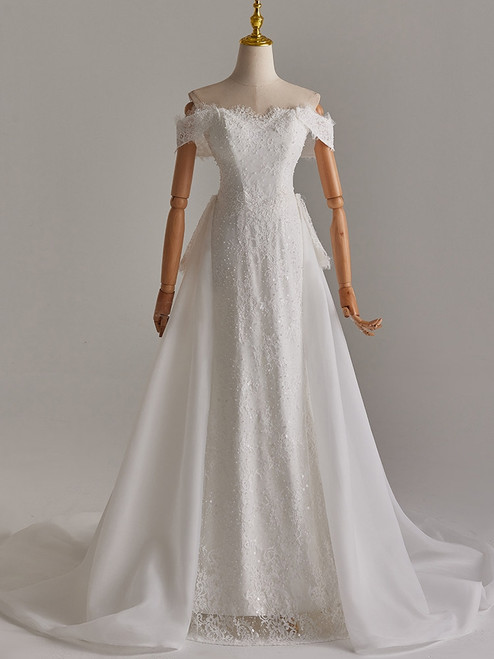 White Off the Shoulder Lace Wedding Dress