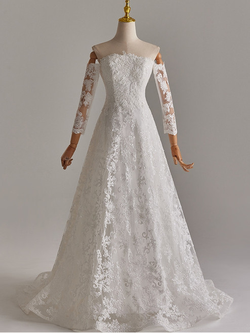 White Lace Long Sleeve Off the Shoulder Wedding Dress