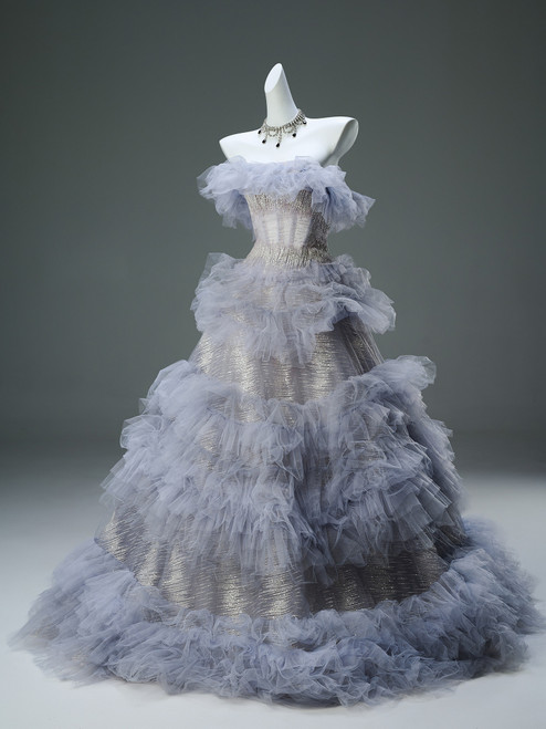 Purple Blue Sequins Tulle Strapless Quinceanera Dress