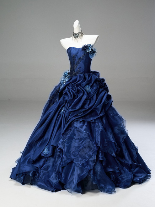 Navy Blue Strapless Appliques Beading Quinceanera Dress