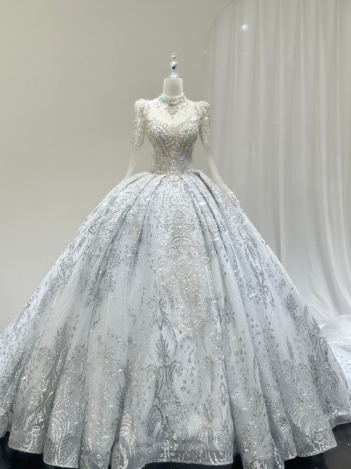 Ball Gown Sequins Long Sleeve Beading Wedding Dress