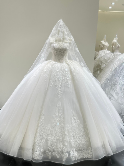 White Tulle Beading Appliques Wedding Dress