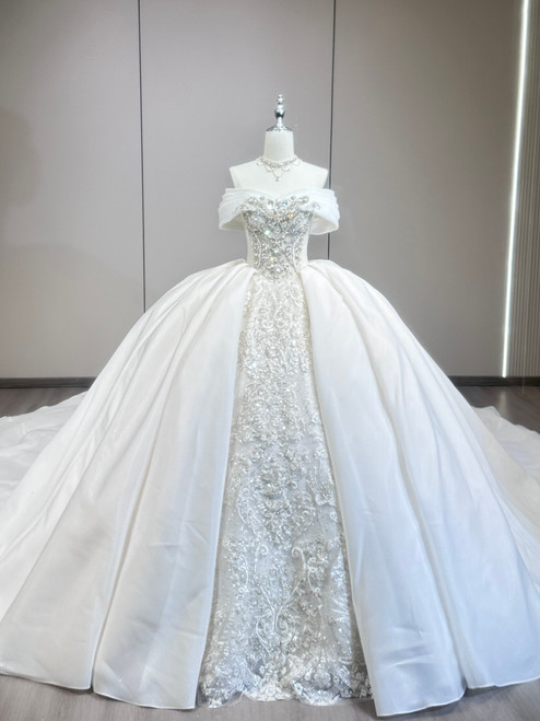White Off the Shoulder Beading Wedding Dress