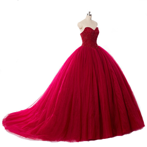 Red Ball Gown Wedding Dresses Princess Puffy Red Lace Bridal Dresses for Women 2017