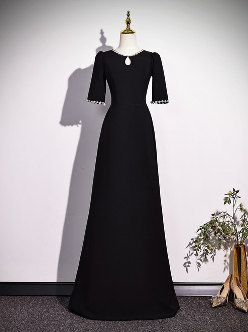 Black Short Sleeve Beading Prom Dress