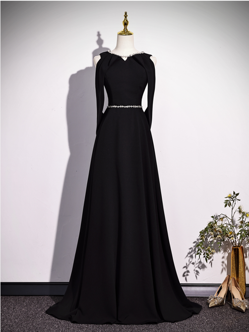 Black Scoop Neck Beading Prom Dress
