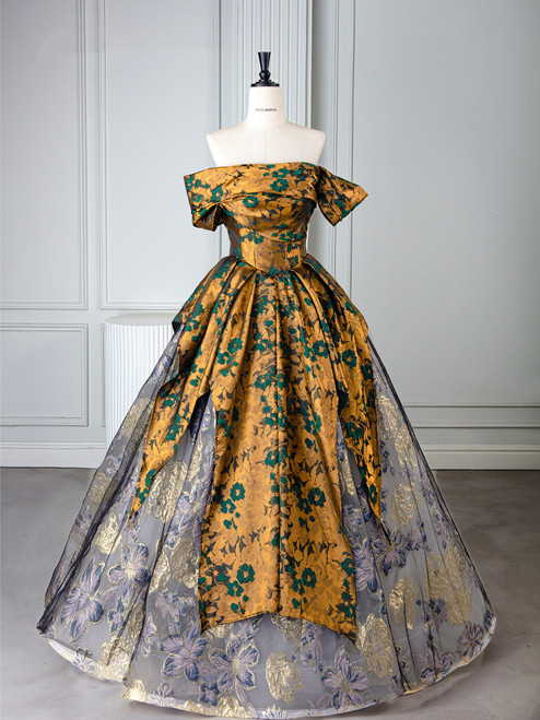 A-Line Print Off the Shoulder Prom Dress