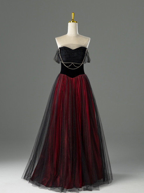 Black Tulle Off the Shoulder Prom Dress