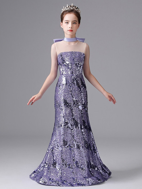 Purple Mermaid Sequins Flower Girl Dress