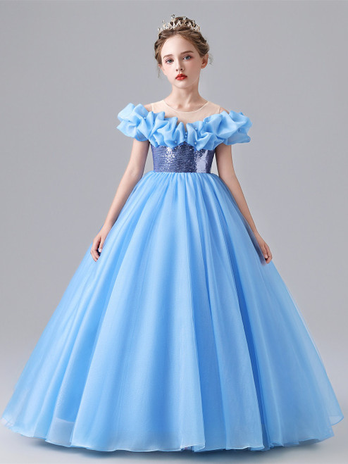 Blue Tulle Sequins Flower Girl Dress