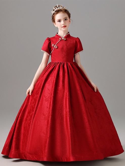 Black Satin High Neck Short Sleeve Flower Girl Dress