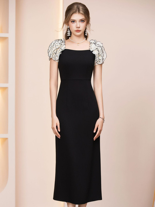 Black Square Neck Mother of the Bride Dress