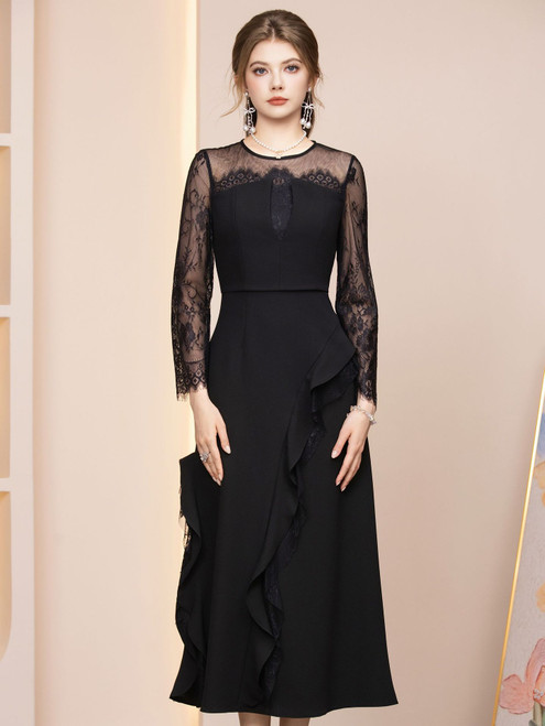 Black Long Sleeve Lace Mother of the Bride Dress