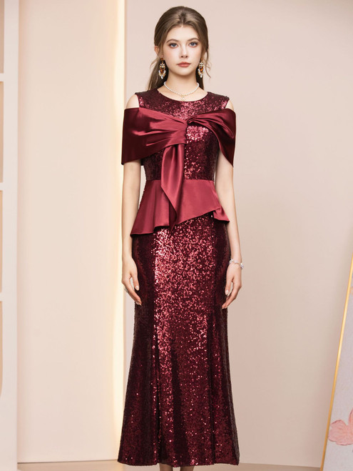 Burgundy Mermaid Sequins Mother of the Bride Dress