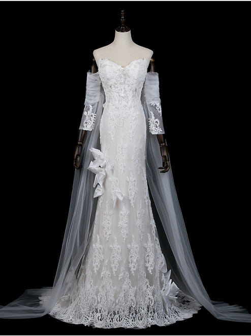 White Mermaid Lace Long Sleeve Wedding Dress