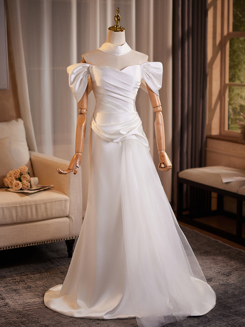 White Mermaid Off the Shoulder Pleats Wedding Dress