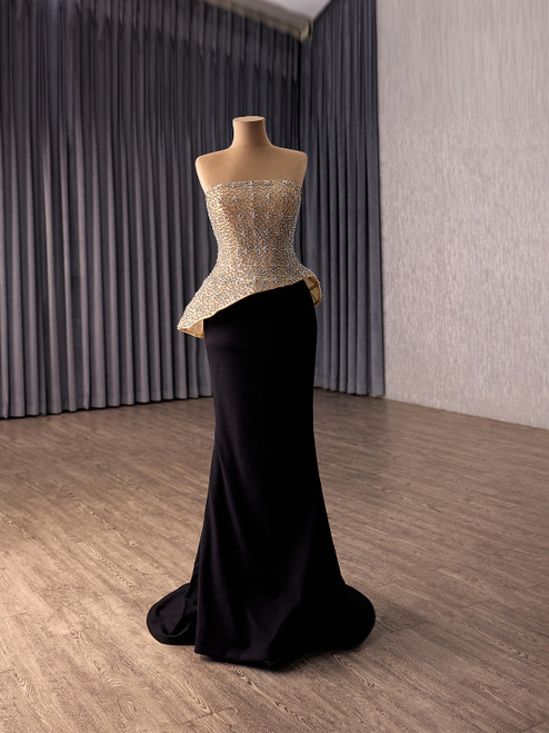 Black Mermaid Strapless Beading Prom Dress