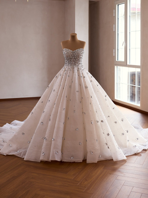 Ivory Tulle Strapless Beading Sequins Wedding Dress