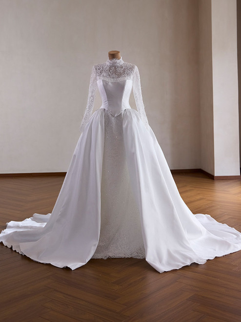 White Mermaid Lace Long Sleeve Wedding Wedding Dress