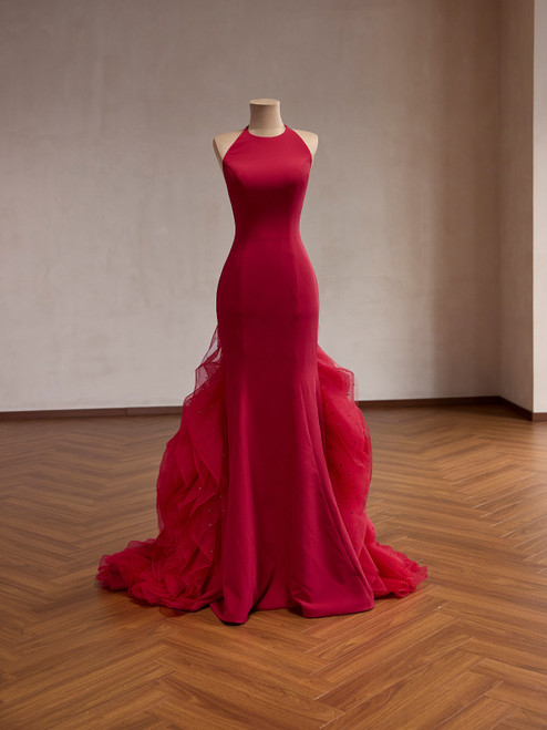 Red Mermaid Backless Beading Prom Dress