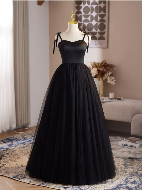 Black Tulle Spaghetti Straps Prom Dress