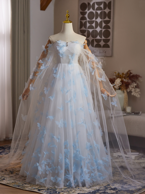 Light Blue Tulle Butterfly Prom Dress