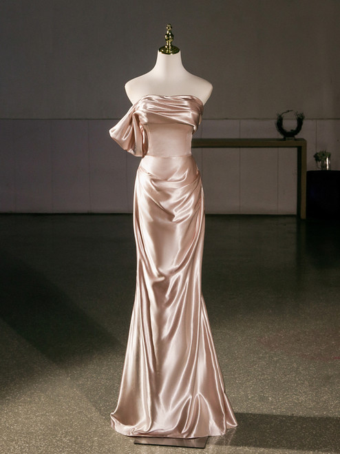 Champagne Satin Pleats Prom Dress
