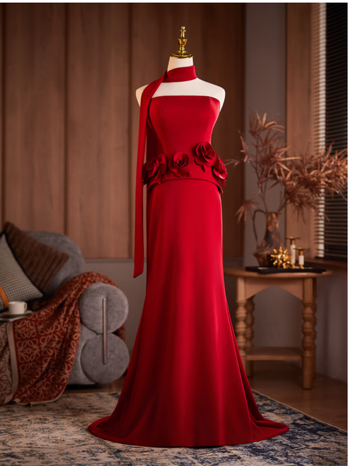 Mermaid Strapless 3D Flower Prom Dress