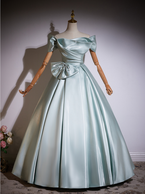 Green Satin Off the Shoulder Pleats Quinceanera Dress