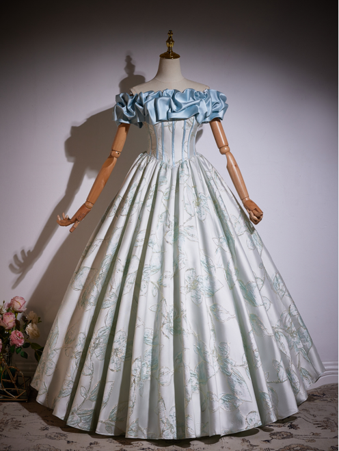Light Blue Print Off the Shoulder Quinceanera Dress