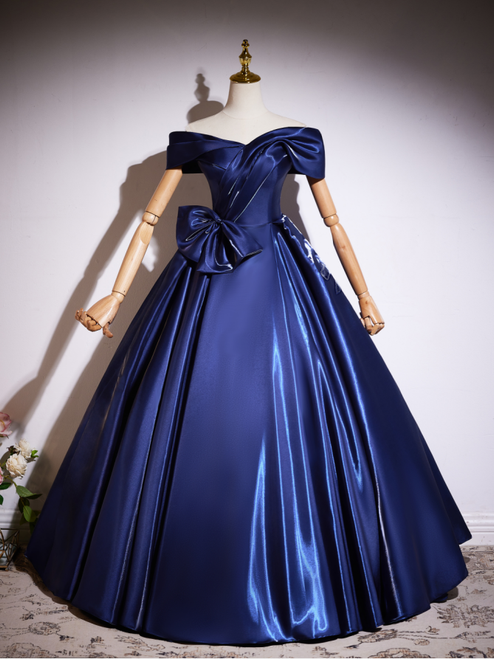 Navy Blue Off the Shoulder Bow Quinceanera Dress