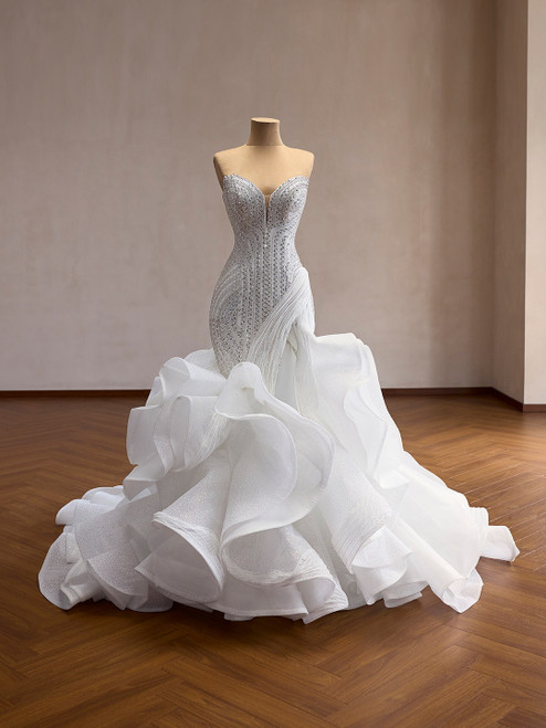 White Mermaid Strapless Beading Wedding Dress