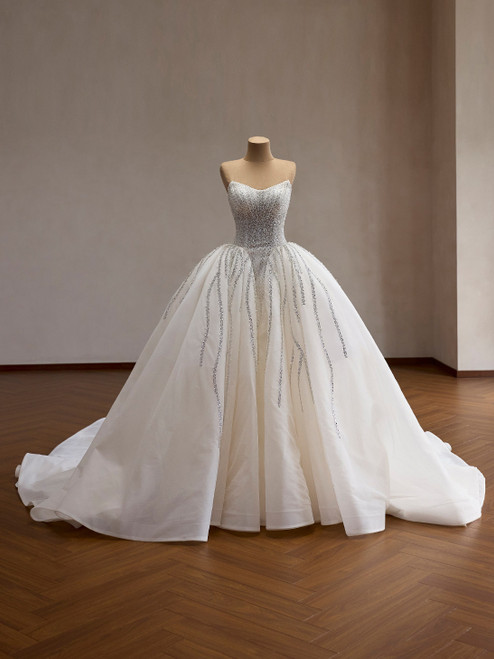 Light Champagne Tulle Strapless Beading Wedding Dress