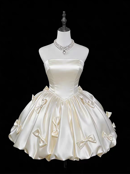 Champagne Satin Bow Homecoming Dress