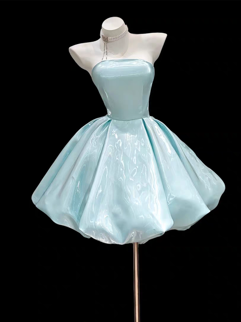 Blue Tulle Strapless Homecoming Dress