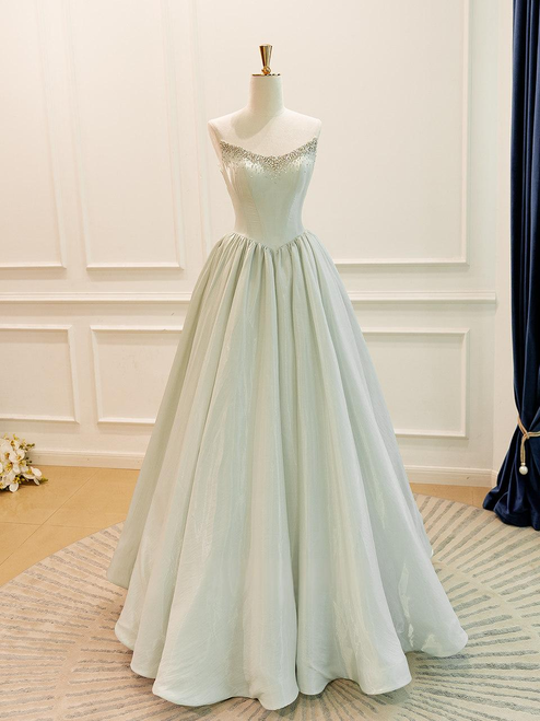 Light Green Strapless Beading Prom Dress