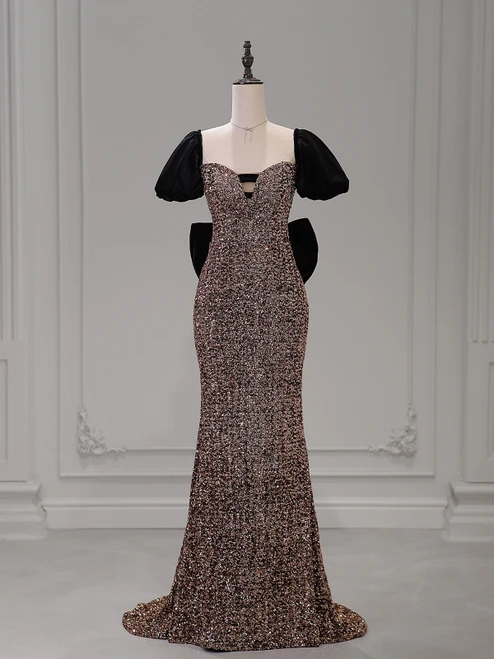 Mermaid Sequins Puff Sleeve Prom Dress