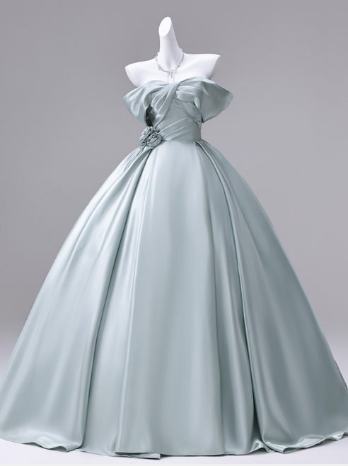 Green Satin Off the Shoulder Quinceanera Dress