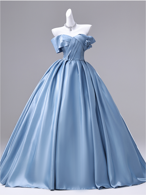 Blue Off the Shoulder Satin Quinceanera Dress