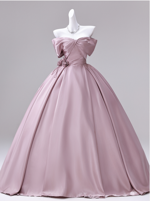 Pink Satin Off the Shoulder Flower Quinceanera Dress