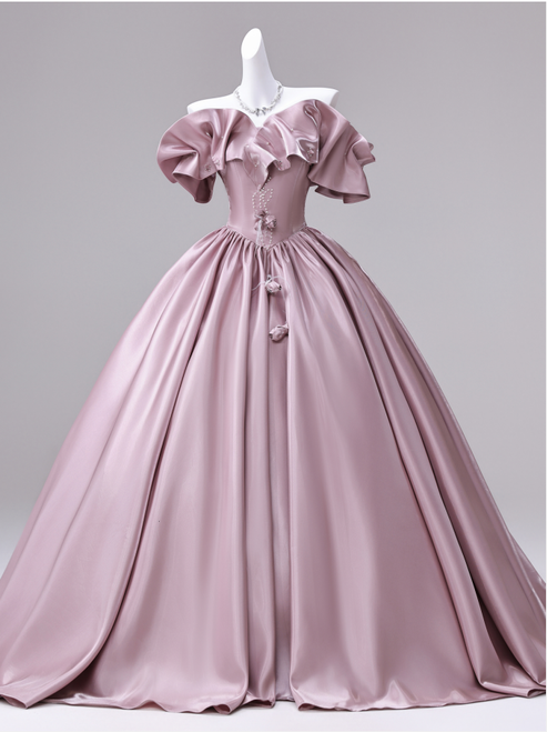 Pink Satin Off the Shoulder Beading Quinceanera Dress