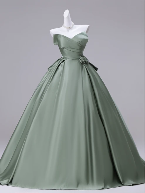 Green Strapless Pleats Quinceanera Dress